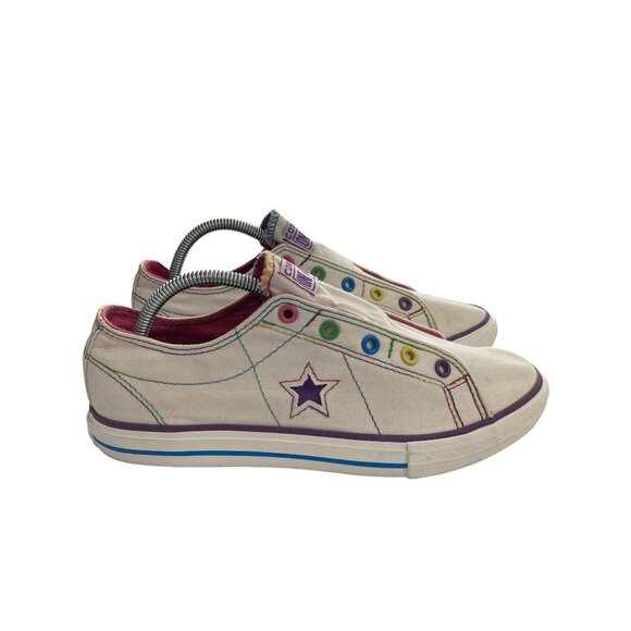 Converse One Star Junior Size 6 white Slip-On Multicolor Grommets  Sneakers - Picture 5 of 8